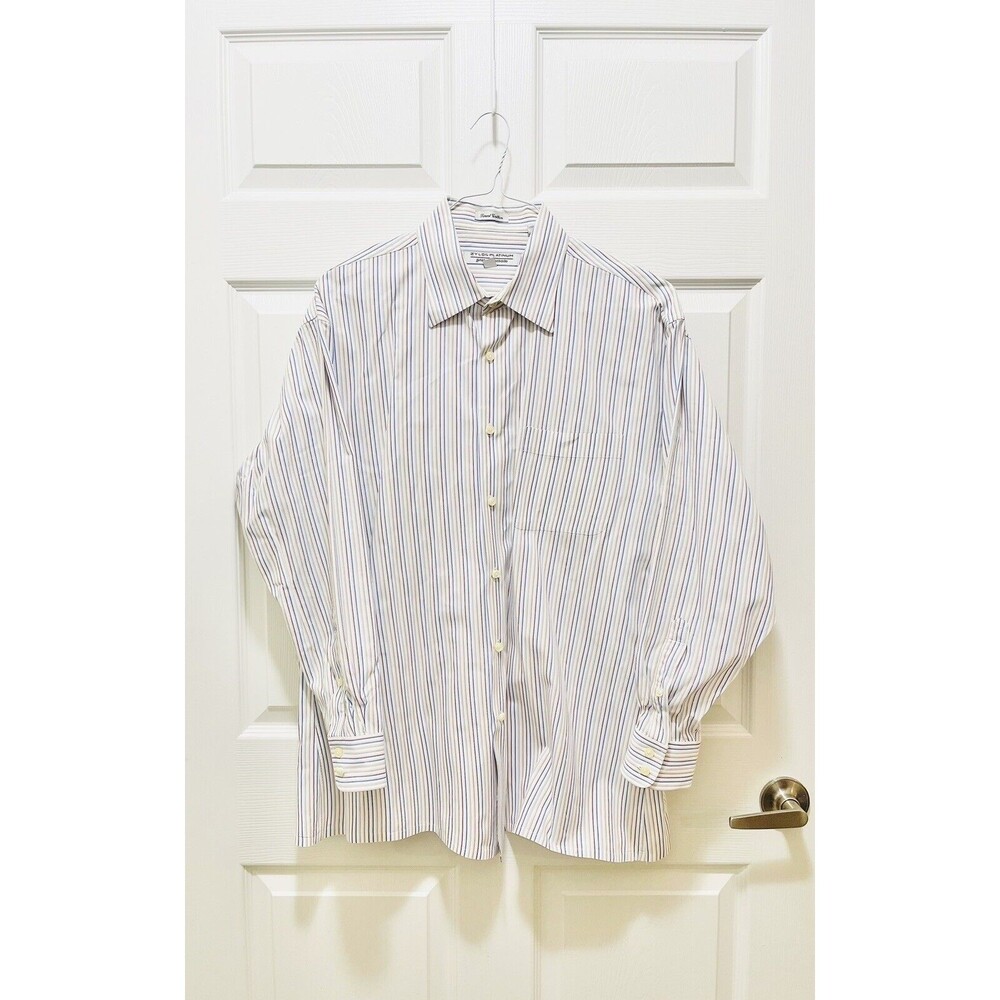 George Machado Men's Shirt Button Long Sleeve Size XL 17 Finest Cotton Stripes